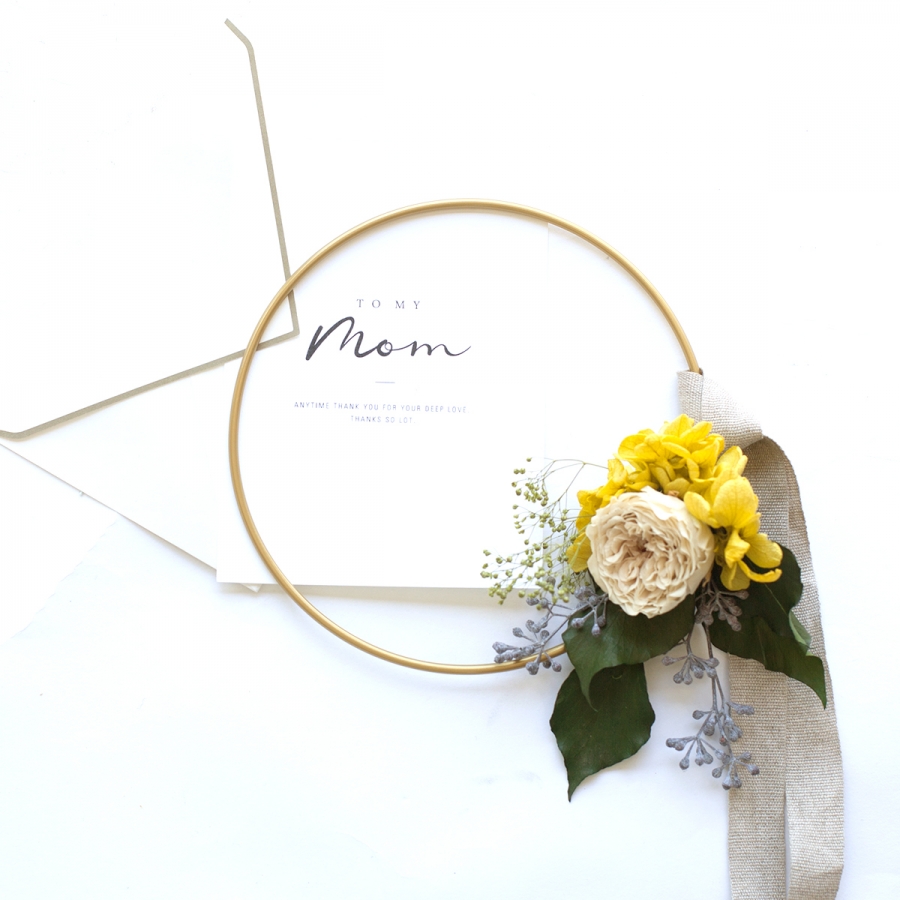 アンティークグリーン バラとあじさいのゴールドリングリース(プリザーブドフラワー)