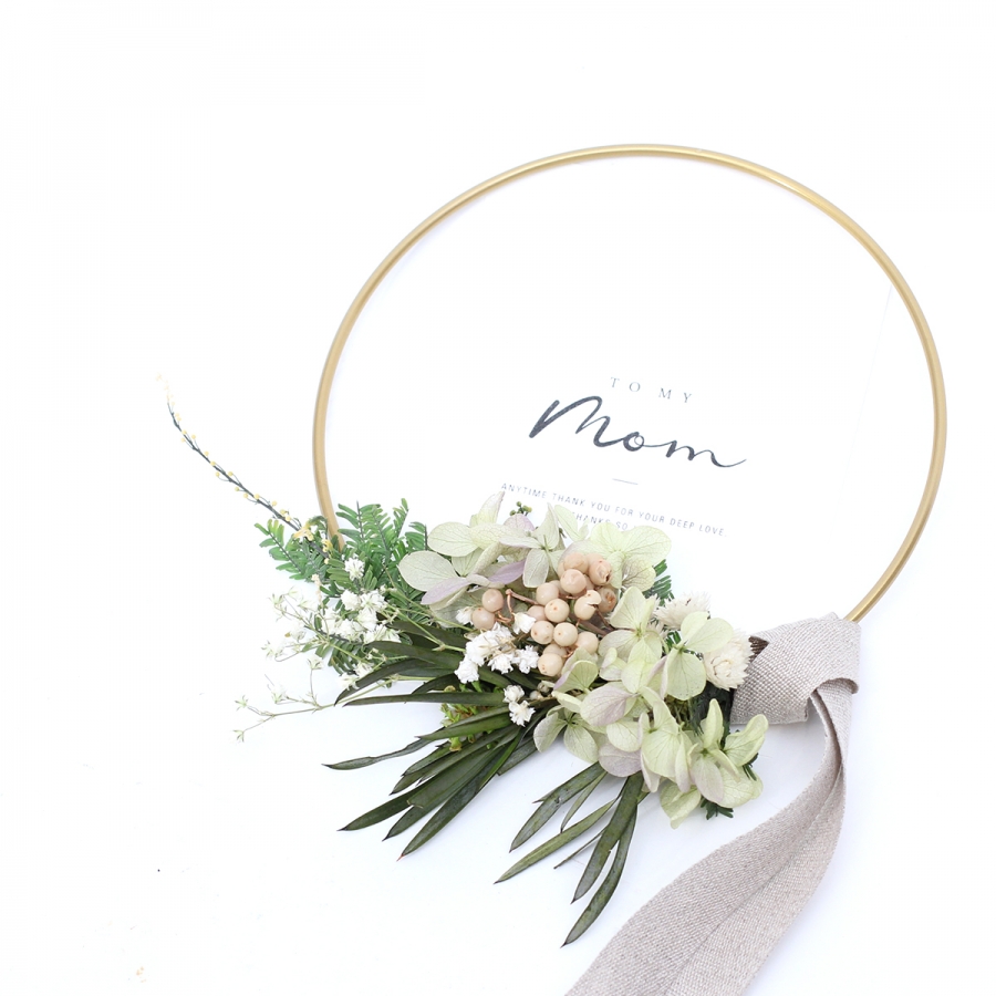 ミモザとあじさいのゴールドリングリース(プリザーブドフラワー) - 画像 (2)