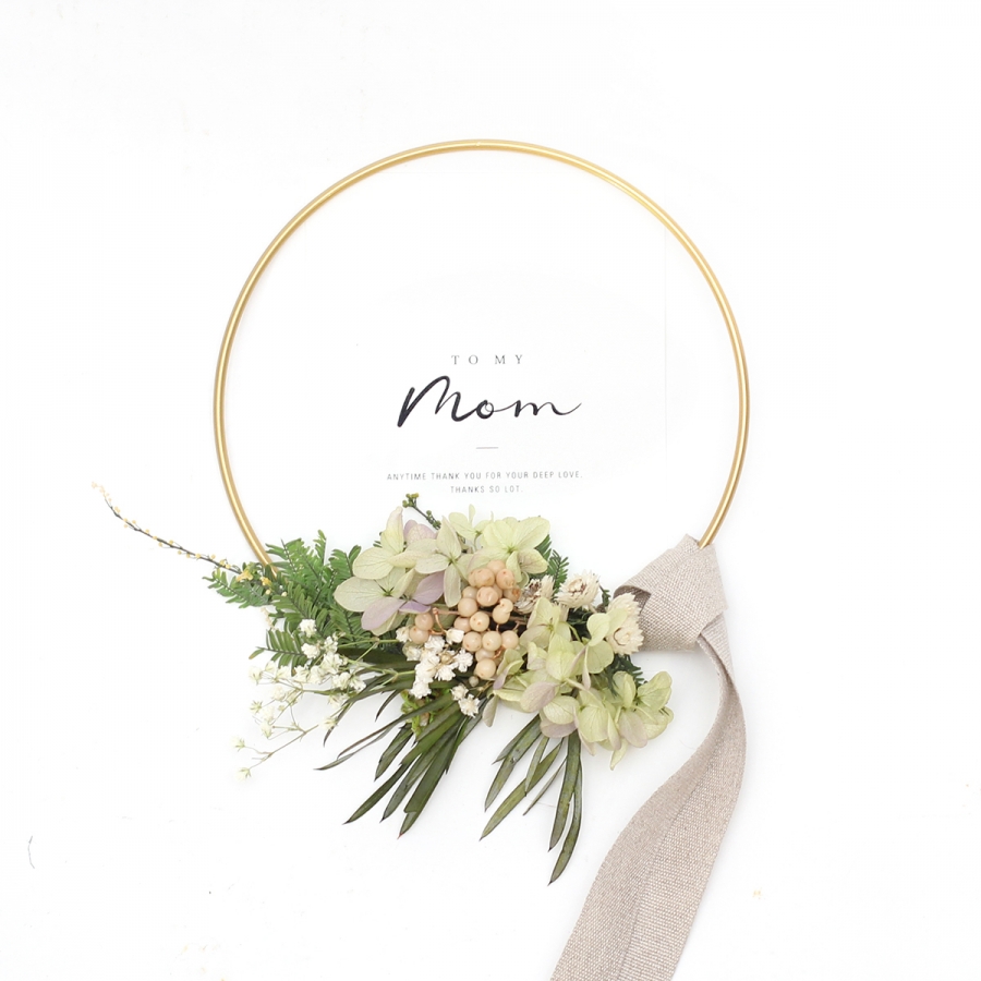 ミモザとあじさいのゴールドリングリース(プリザーブドフラワー)